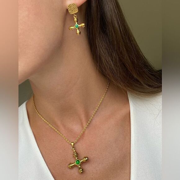 Italian vintage cross earrings #824 - Picture 2 of 7